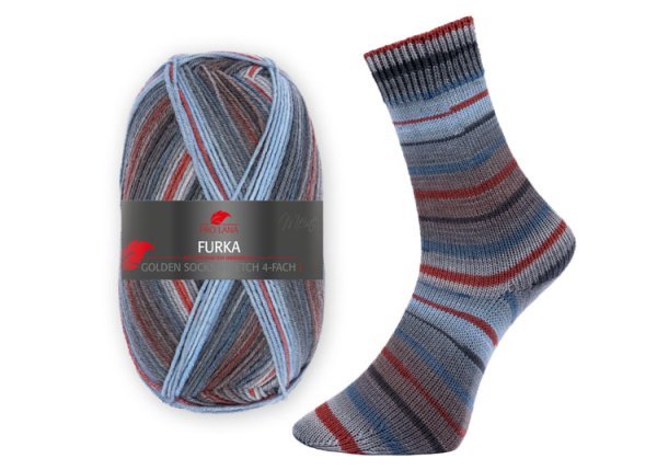 Furka Stretch-Sockenwolle von Golden Socks, Pro Lana,  Strumpfwolle grau blau
